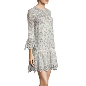 Ganni Emile Bell Sleeve Floral Eyelet Mini Dress, Size 34, US 2